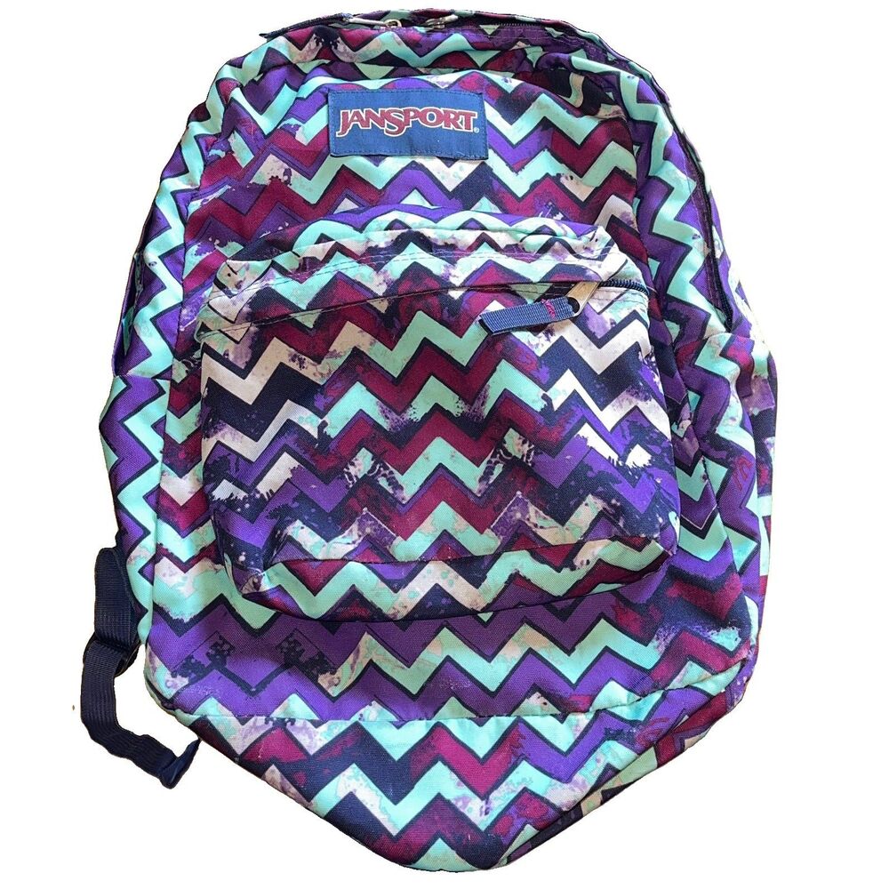JANSPORT Geometric Print Canvas Backpack Teal & Purple Geometric Pattern